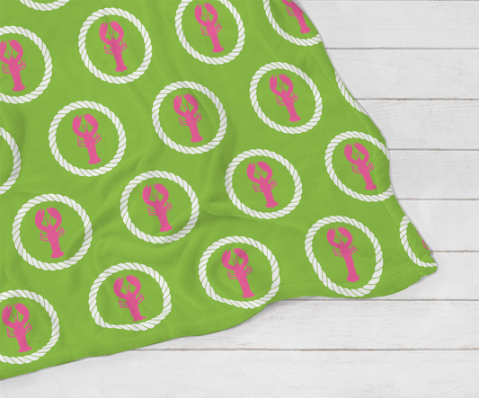 Plush Blanket - Green and Pink Lobsters