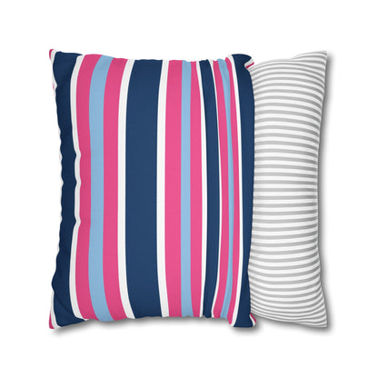 Navy & Pink Striped Pillow Case