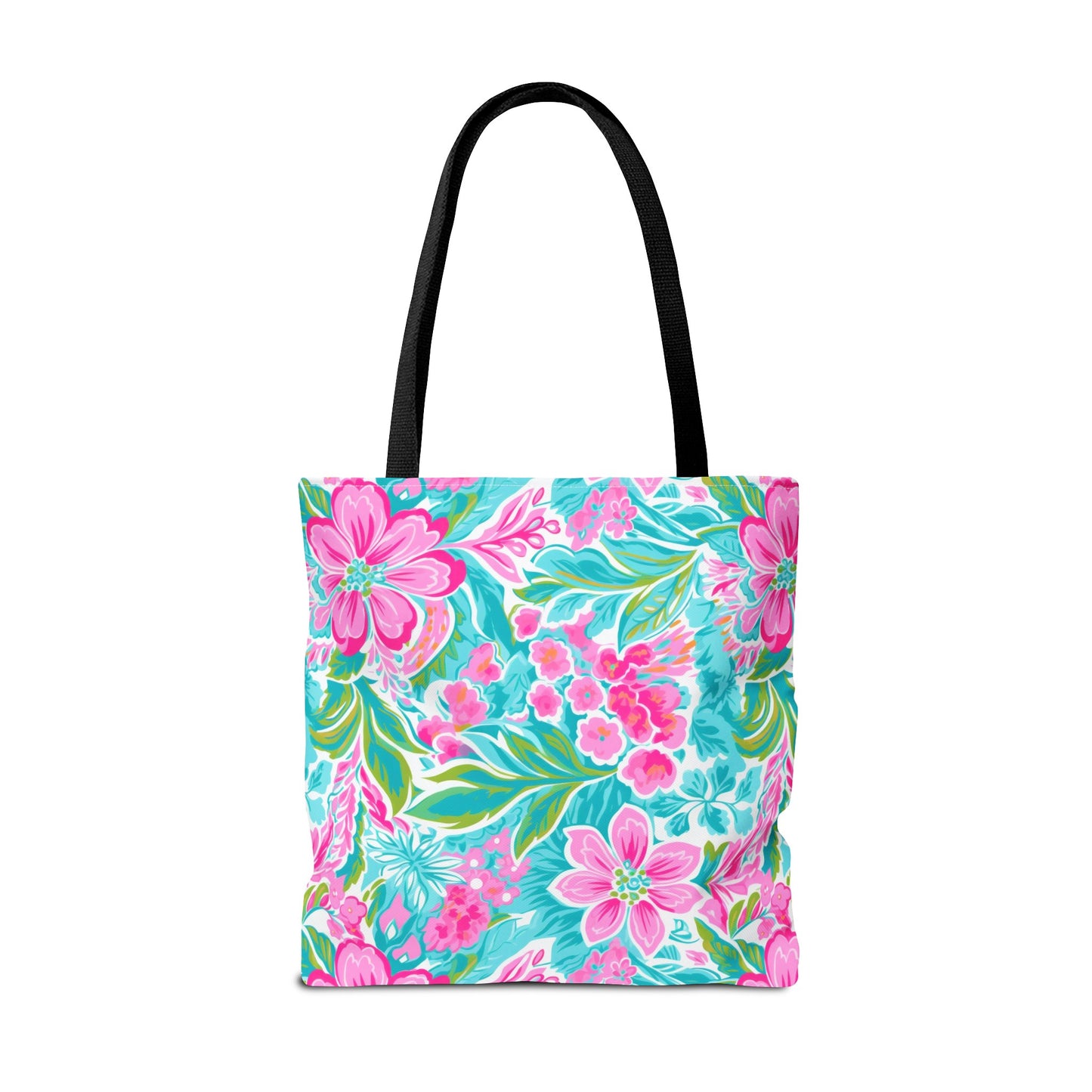 Preppy Pink Tropical Floral Tote Bag, Travel Bag, Vacation