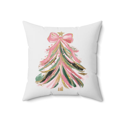 Christmas Throw Pillow for Living Room, Sunroom Pillow, Pink and Green Floral Pillow, Preppy Pillow