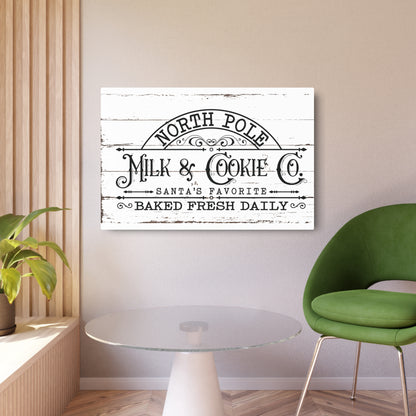 North Pole Milk and Cookies Sign Rustic Farmhouse Christmas Art