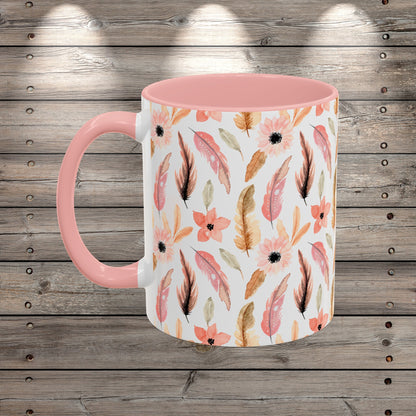 Custom Bogo Feathers and Wildflowers Coffee Mug for Nature Lover Gardener Birthday Gift for Her Mug