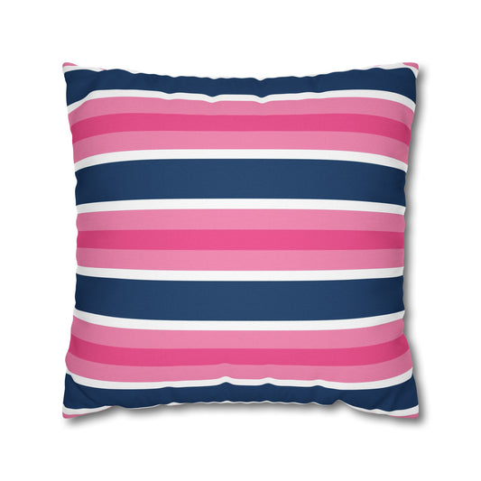 Navy & Pink Bold Striped Pillow Case