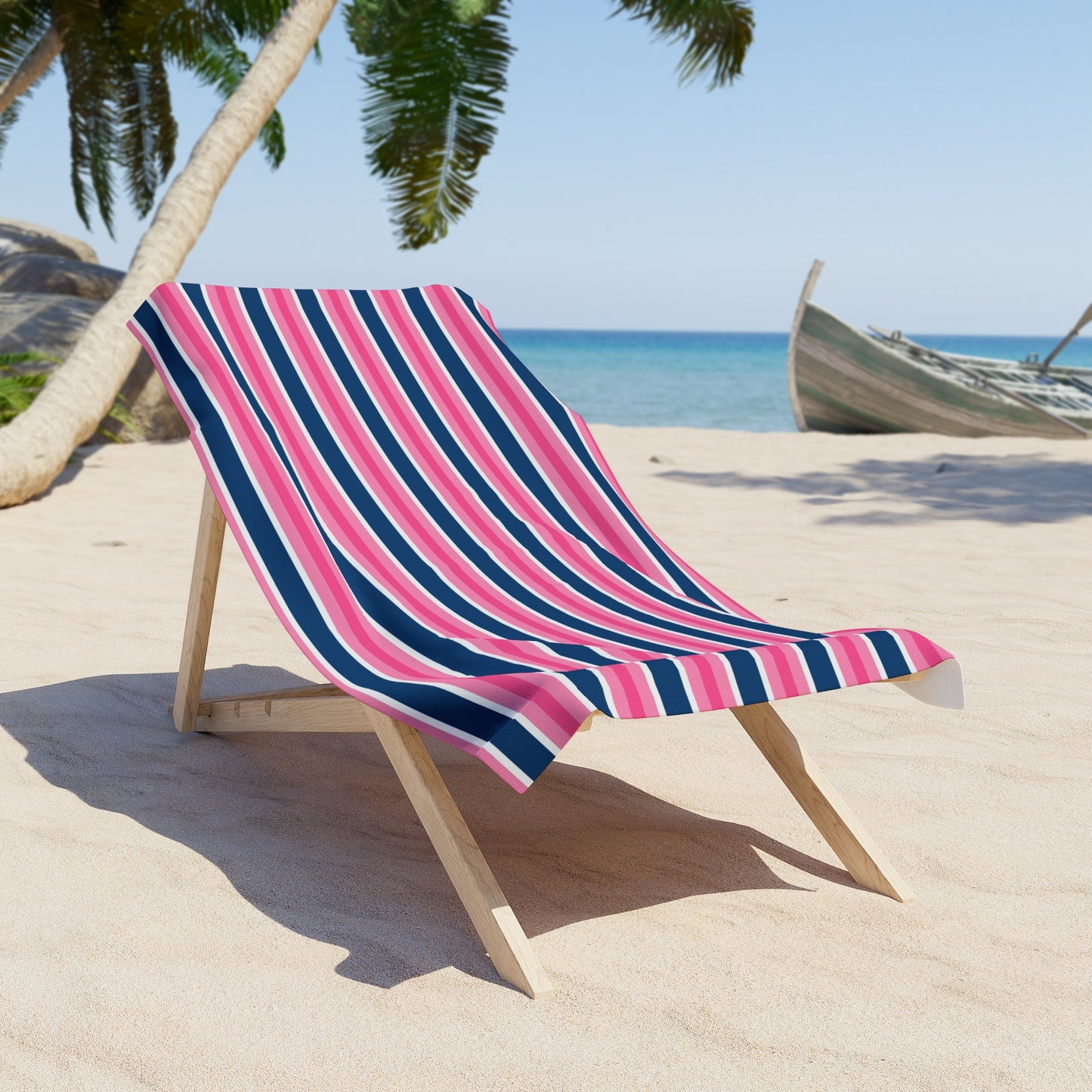 Navy and Pink Striped Beach Towel