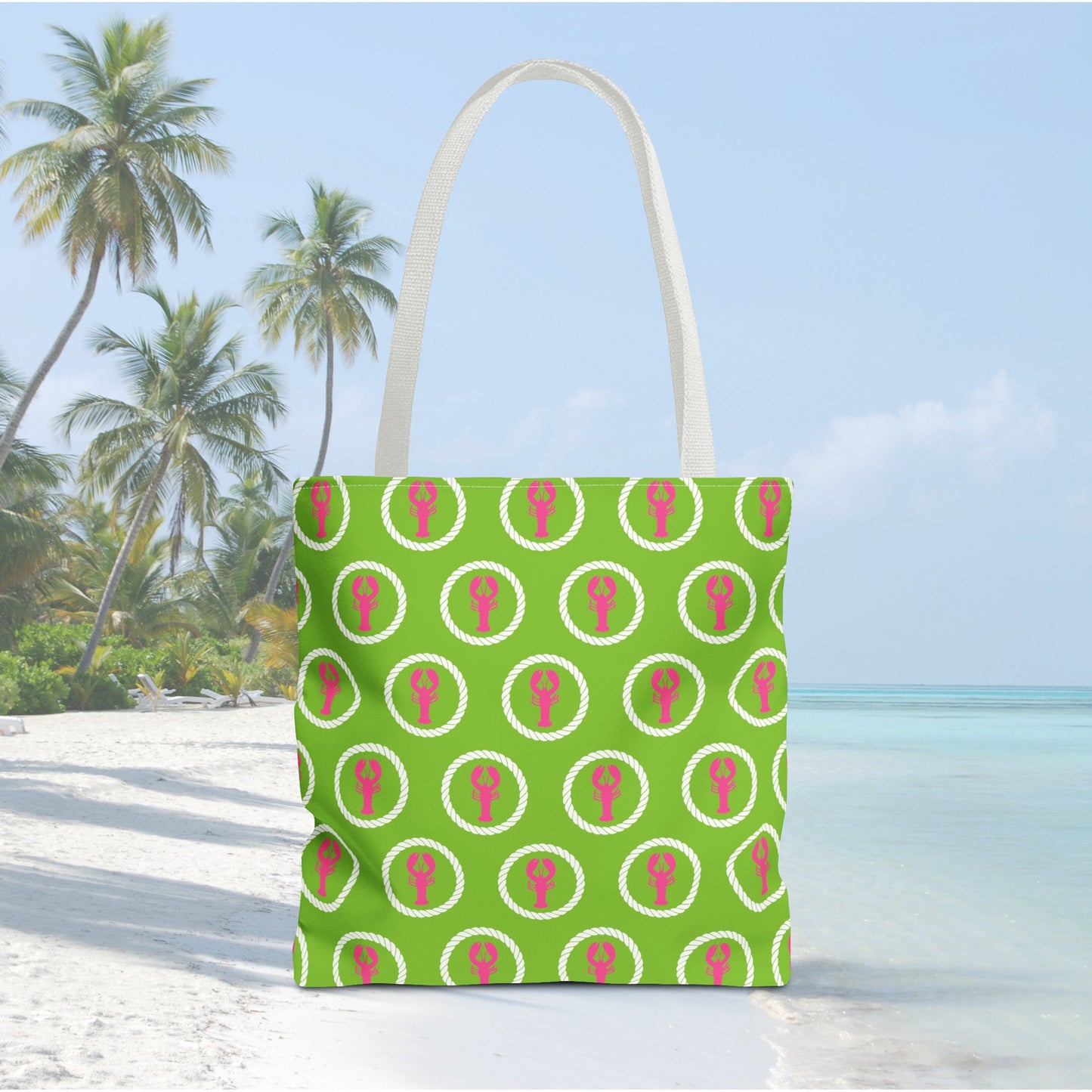 Preppy Pink Lobster and Green Tote Bags