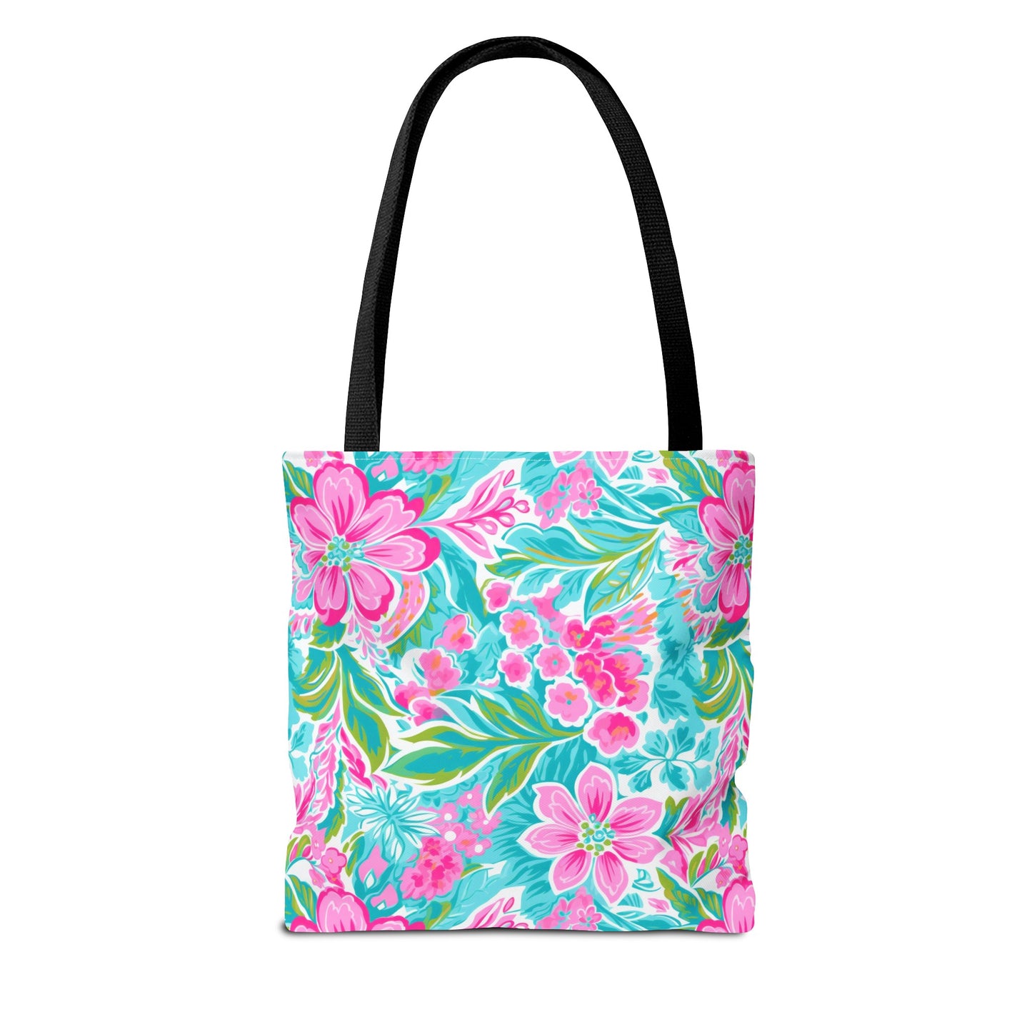 Preppy Pink Tropical Floral Tote Bag, Travel Bag, Vacation