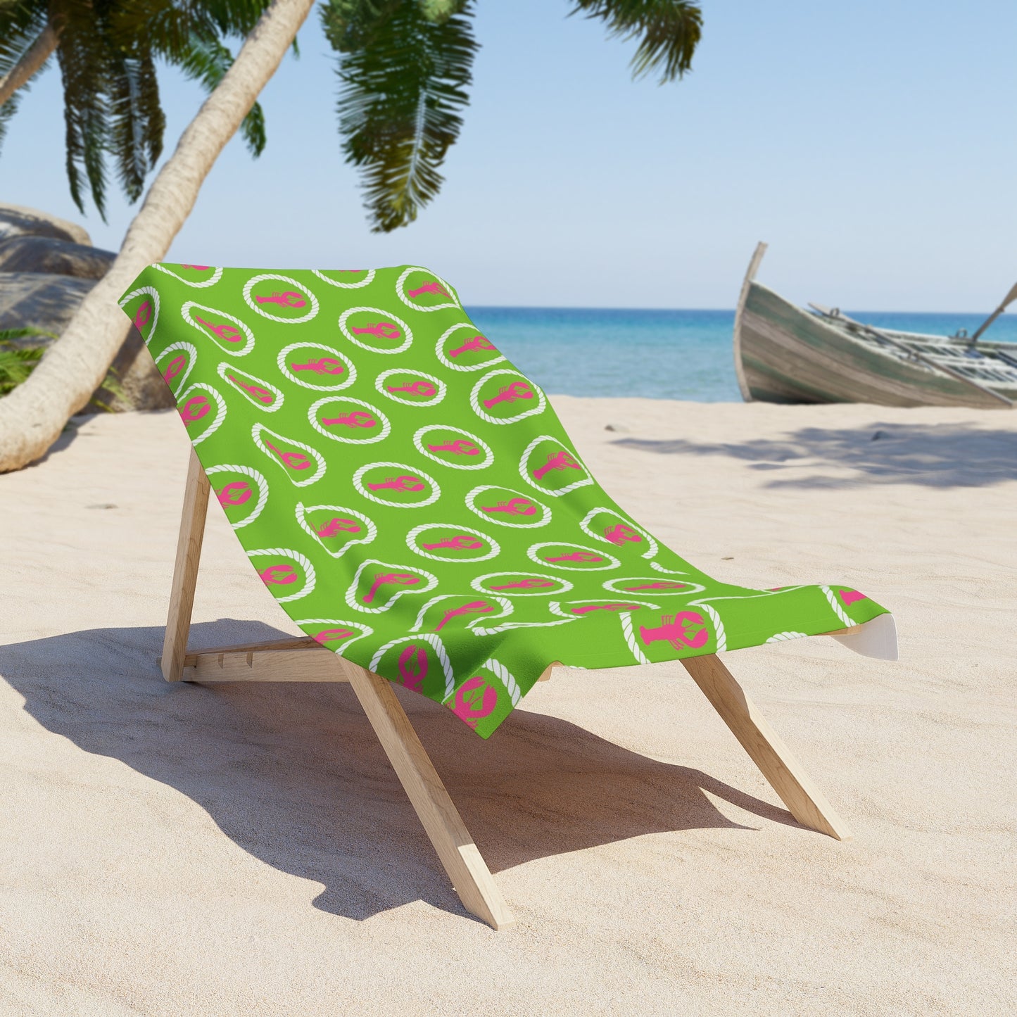 Pink Lobster and Green Beach Towel