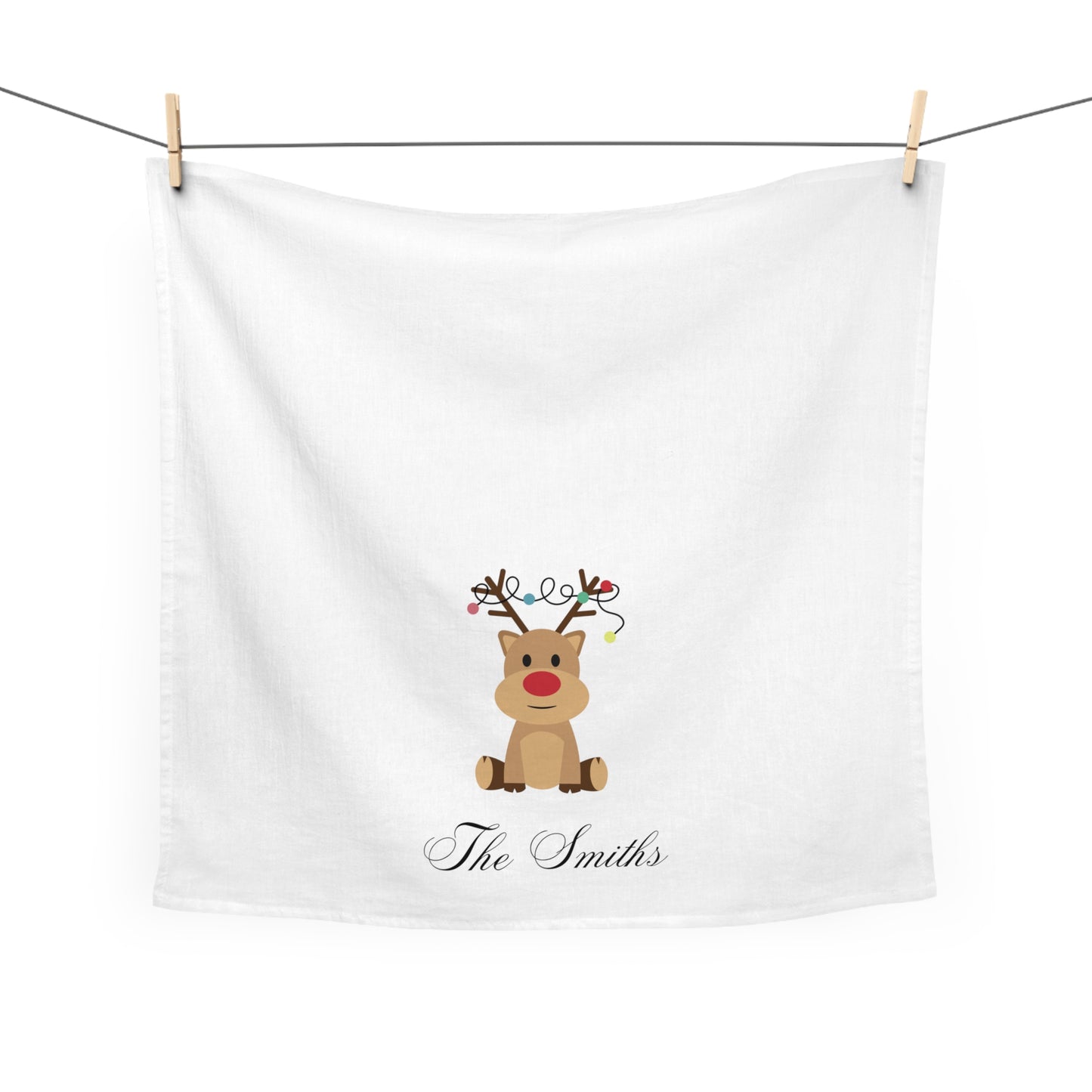 Personalized Christmas Tea Towel, Christmas Gift, Kitchen Decor, Holiday Family Name, Reindeer