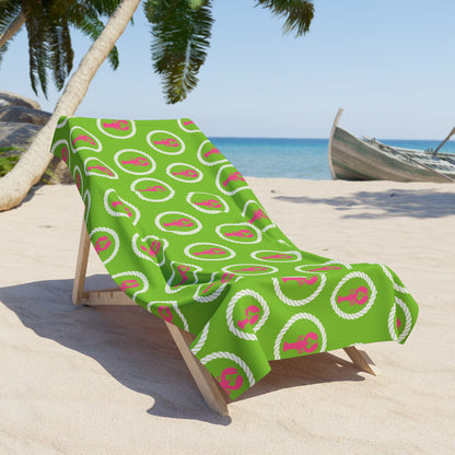 Pink Lobster and Green Beach Towel