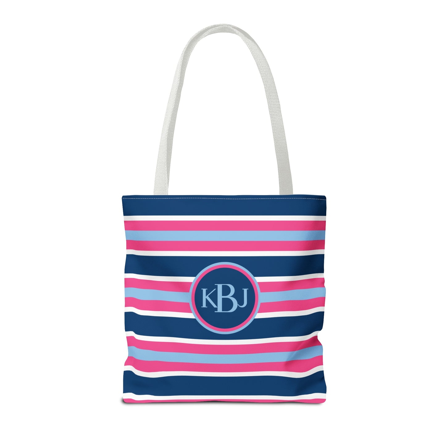 Monogram Tote Bag - Baby Blue, Pink and Navy Stripe