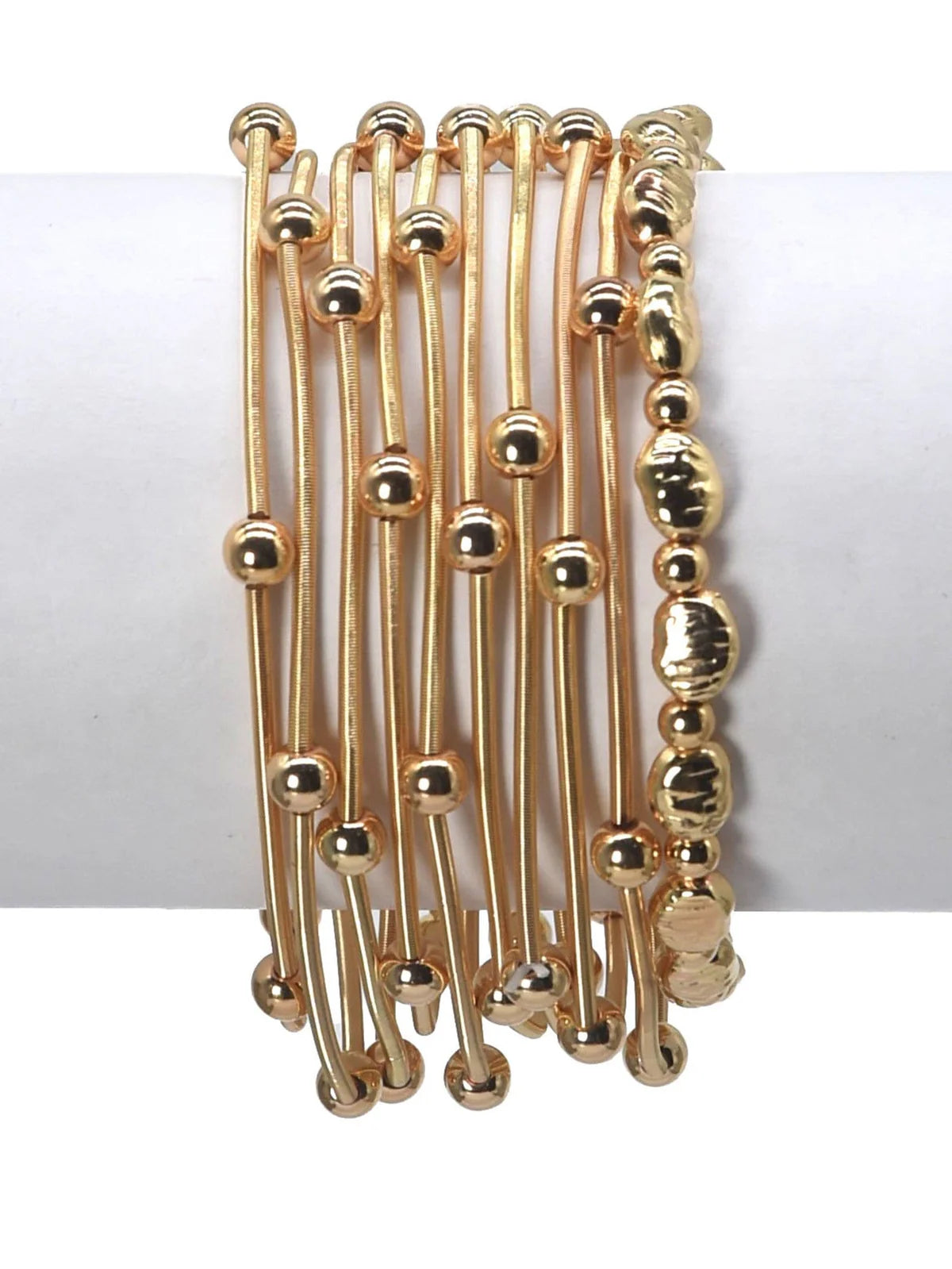 Gold Bead Bracelet For Women, Classic Beaded Bracelet, Multi Strand Coil Bracelet With Pearls