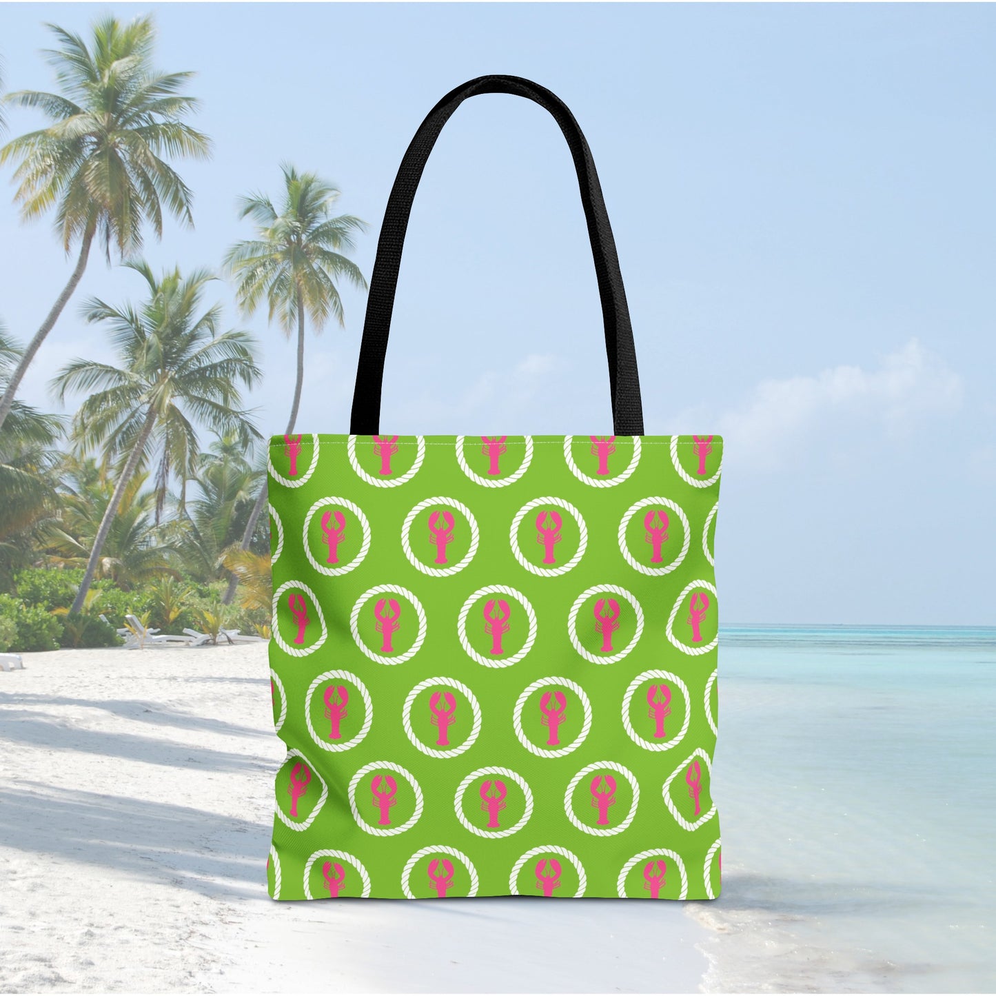 Preppy Pink Lobster and Green Tote Bags