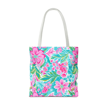 Preppy Pink Tropical Floral Tote Bag, Travel Bag, Vacation