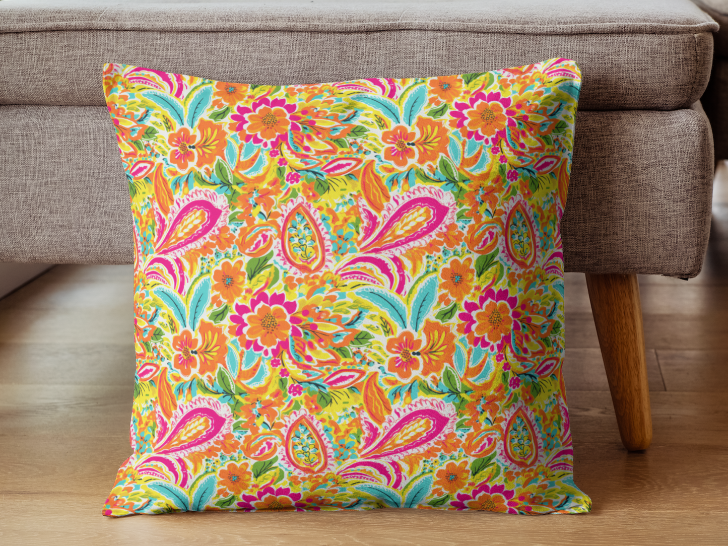 Tropical Floral and Paisley Throw Pillow