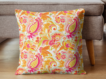 Fall Paisely Decor, Pumpkin Decor, Preppy Room Decor, Pumpkin Throw Pillow, Beach Home, Dorm Decor, Pink Yellow and Orange