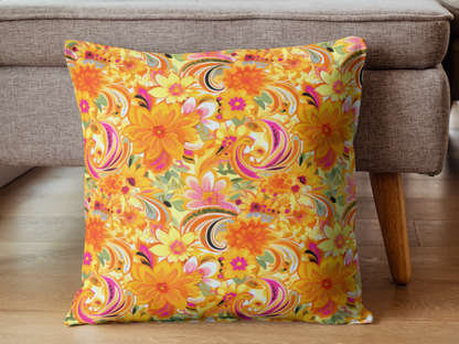 Retro Paisley and Floral Throw Pillow