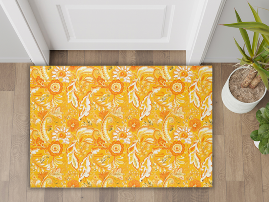 Area Rug, Home Decor, Room Decor, Retro, Beach Home, Dorm Decor, Yellow and Orange, Indoor Rug, Retro Kitchen Rug, Tropical