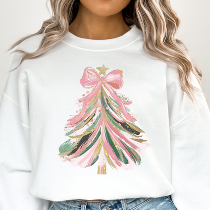 Christmas Tree Sweatshirt, Pink Bow Sweatshirt