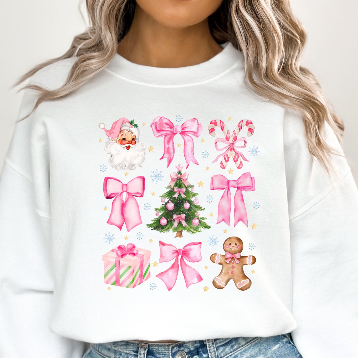 Cute Christmas Sweatshirt, Coquette Pink Bow Sweatshirt