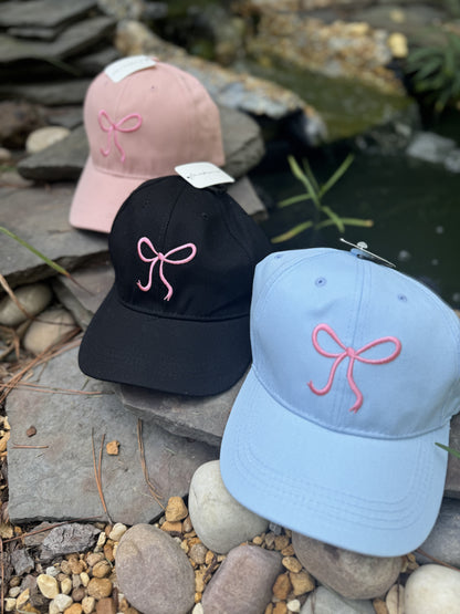 Embroidered Ribbon Design Baseball Cap, Pink Bow Hat