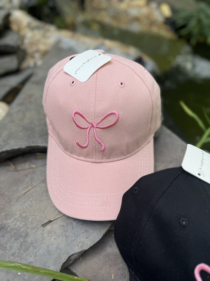 Embroidered Ribbon Design Baseball Cap, Pink Bow Hat