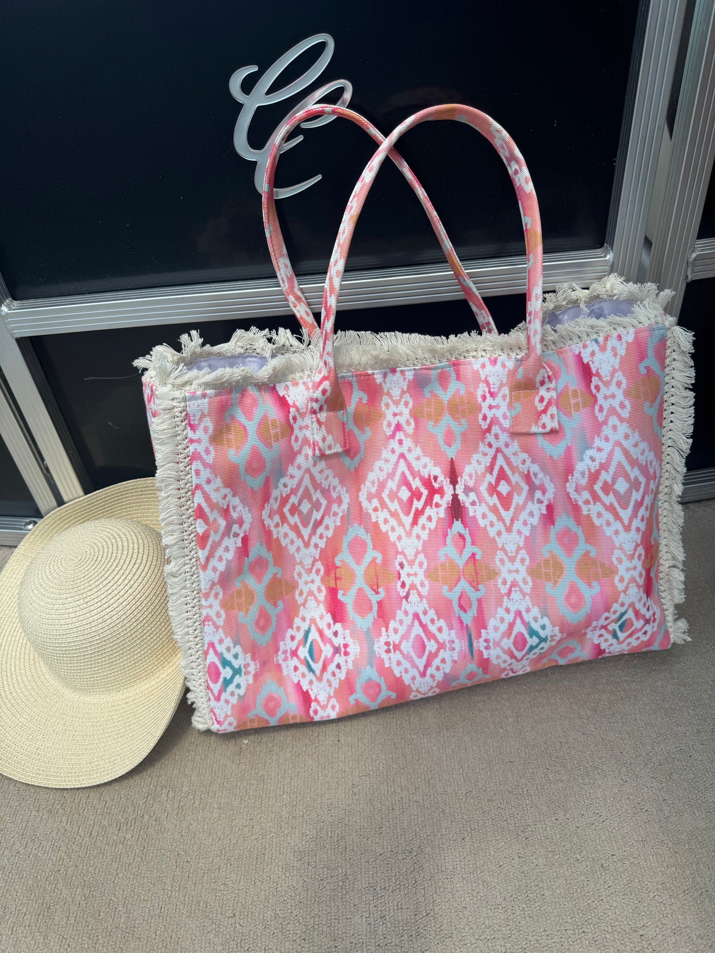 Stella Boho Pattern Fringe Tote Bag, Travel Tote, Beach Bag