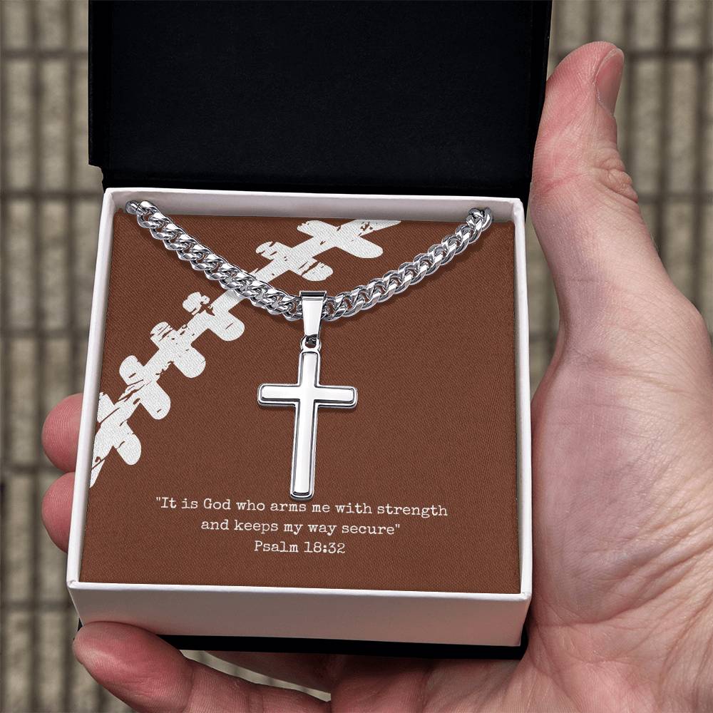 Men's Cross Necklace, Stainless Steel Silver Cross Pendant, Football Gift for Him