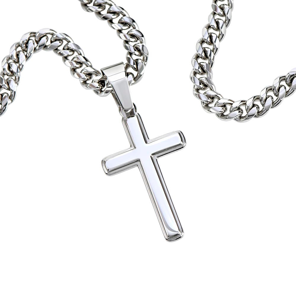 Men's Cross Necklace, Stainless Steel Silver Cross Pendant, Football Gift for Him