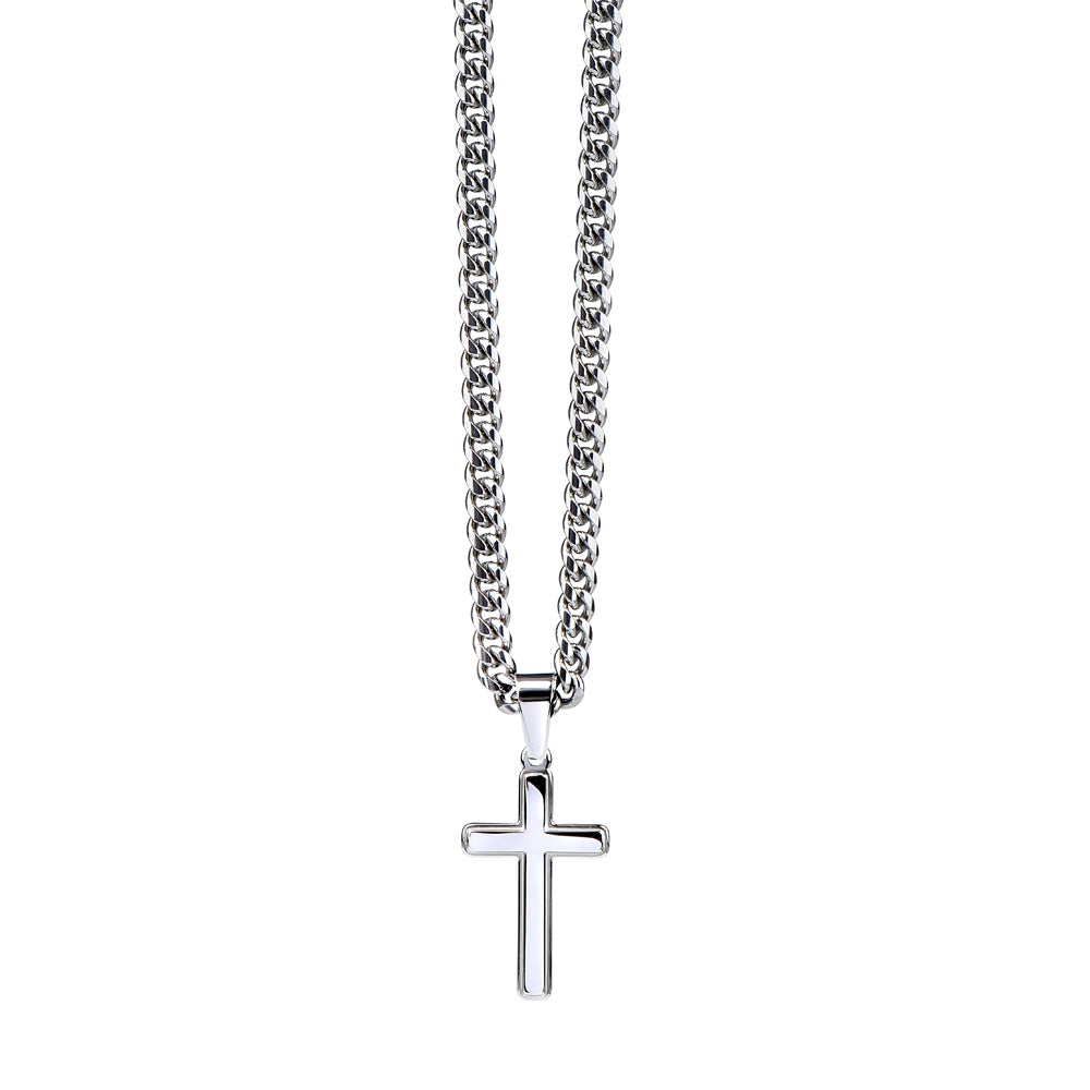 Men's Cross Necklace, Stainless Steel Silver Cross Pendant, Football Gift for Him