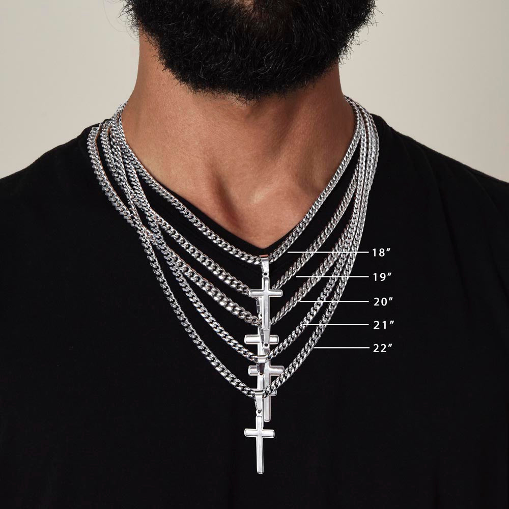 Men's Cross Necklace, Stainless Steel Silver Cross Pendant, Football Gift for Him