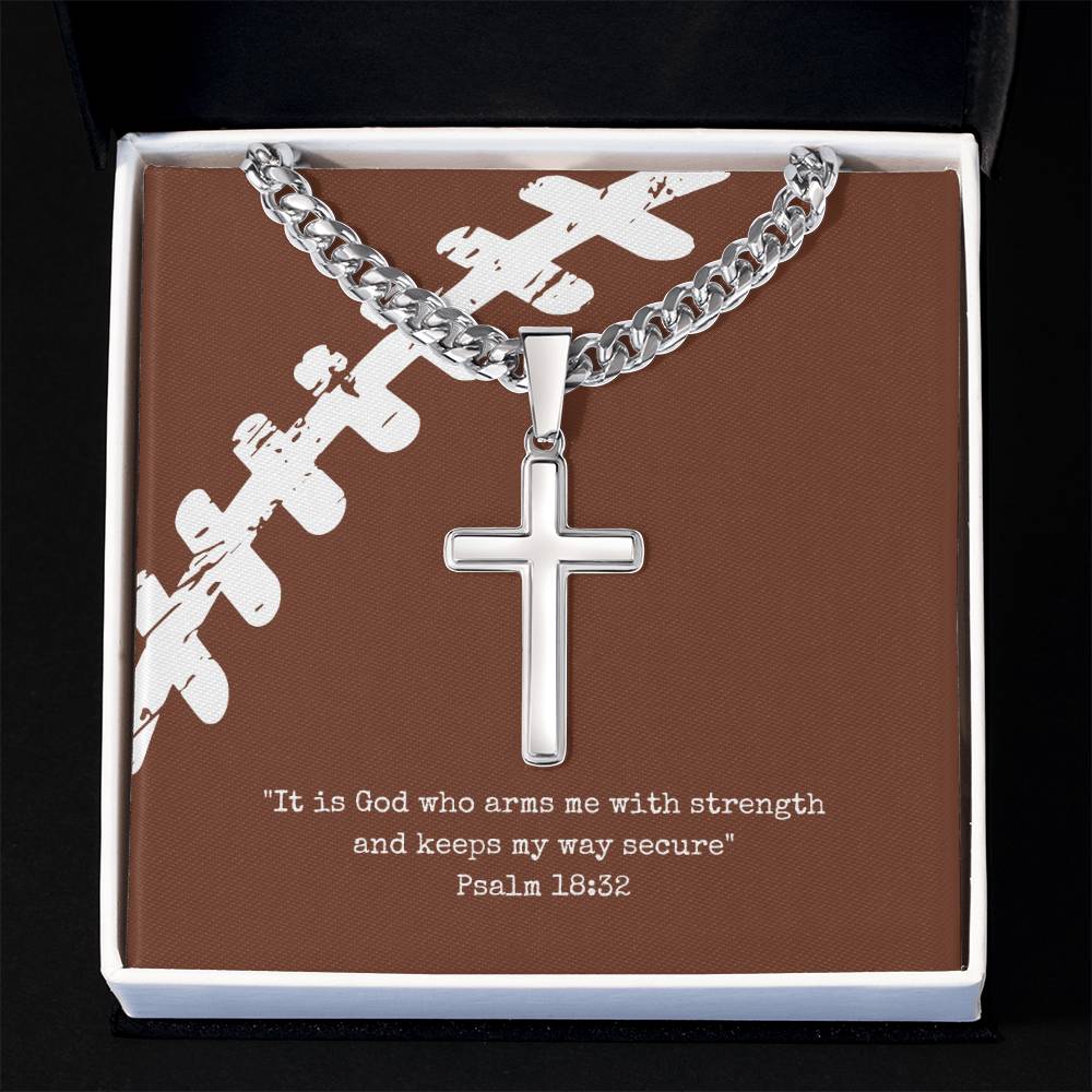 Men's Cross Necklace, Stainless Steel Silver Cross Pendant, Football Gift for Him