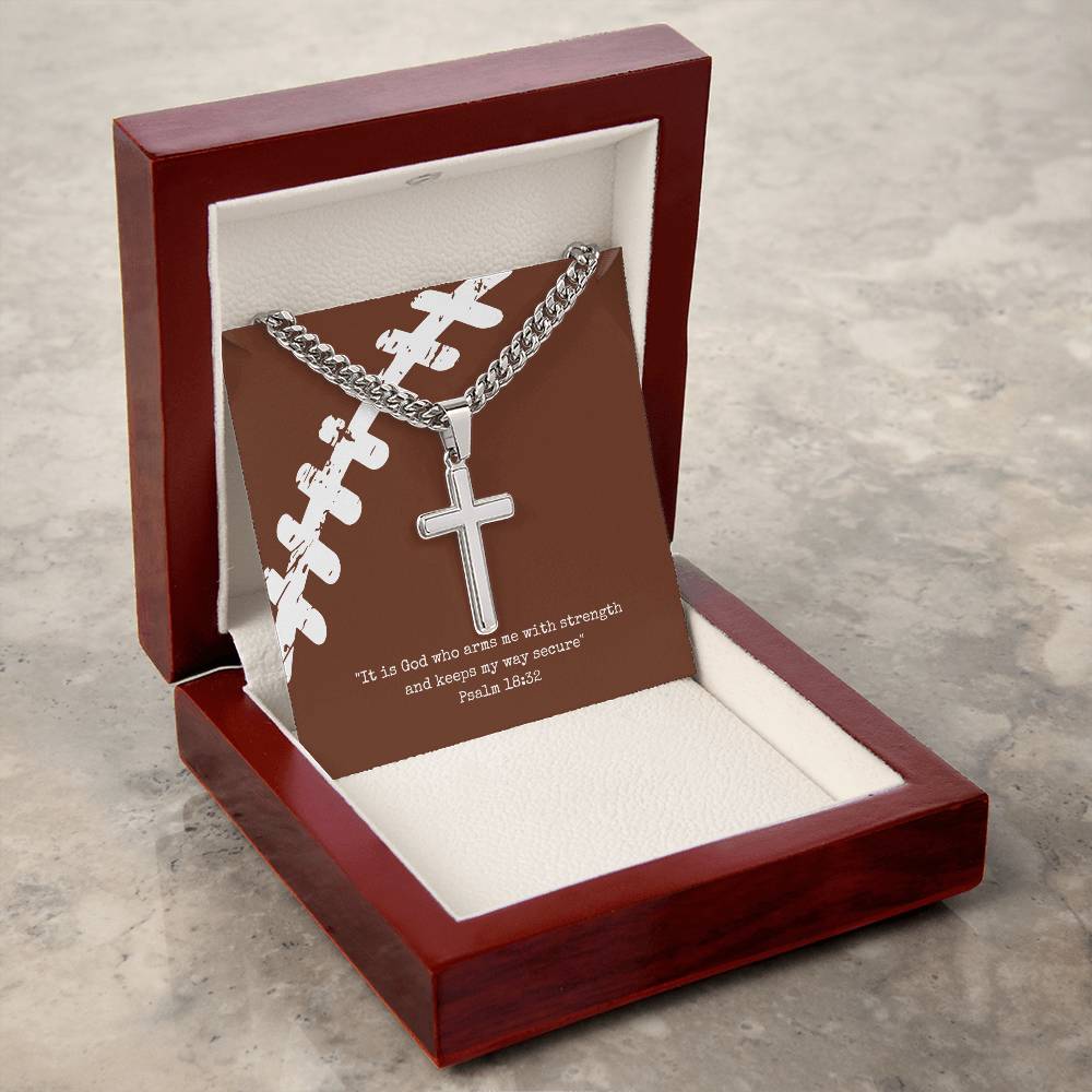 Men's Cross Necklace, Stainless Steel Silver Cross Pendant, Football Gift for Him