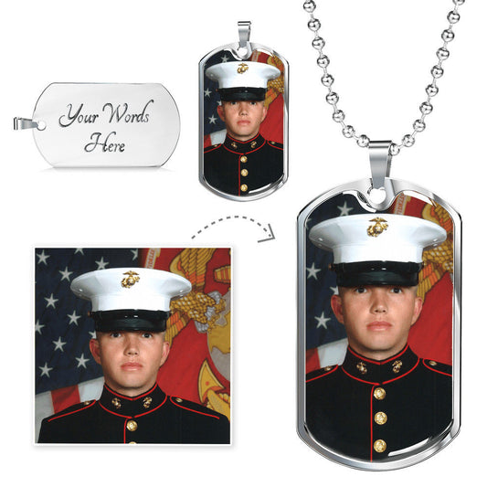 Personalized Dog Tag Military Necklace, Custom Photo and Message