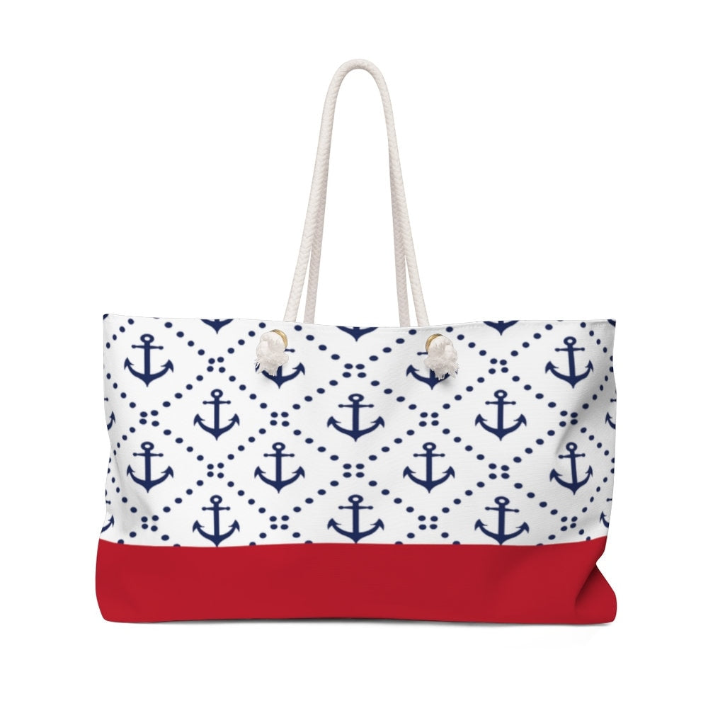 Nautical Anchor Navy and Red Large Tote Bag