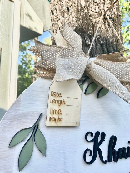 Neutral Plaid with Green Ivy Wreath Name Door Hanger | Newborn | Hospital Door | Baby