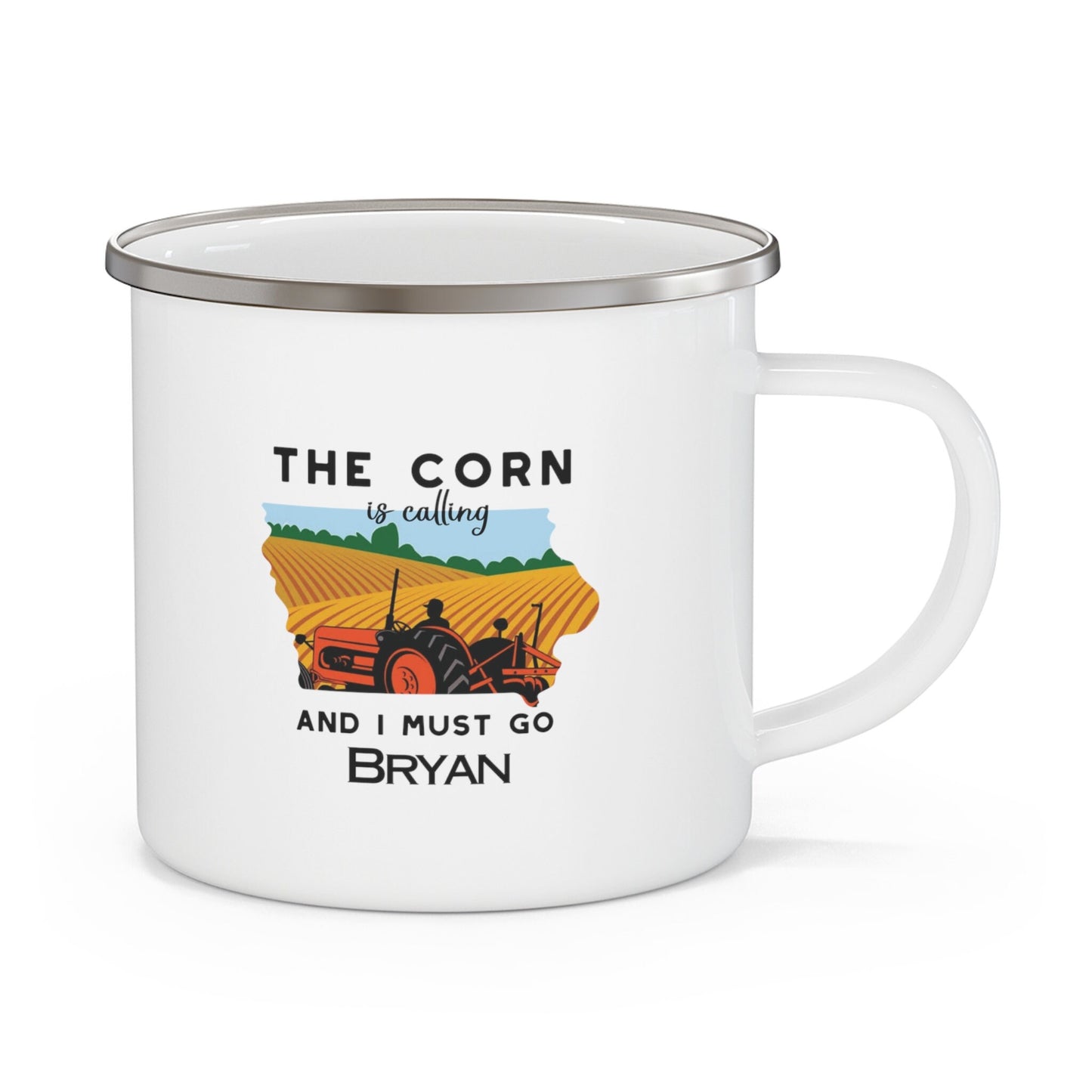 Peronalized Coffee Cup | The Corn Is Calling And I Must Go Enamel Cup | Father's Day Gift | Camping Mug | Gift For Dad | Picture of Iowa