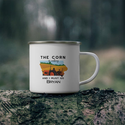 Peronalized Coffee Cup | The Corn Is Calling And I Must Go Enamel Cup | Father's Day Gift | Camping Mug | Gift For Dad | Picture of Iowa