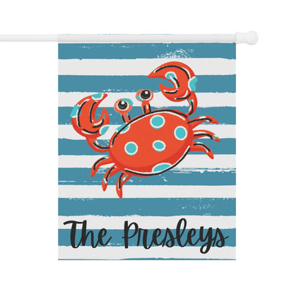 Personalized Garden Flag, Beach Decor, Camper Decor, Red Crab