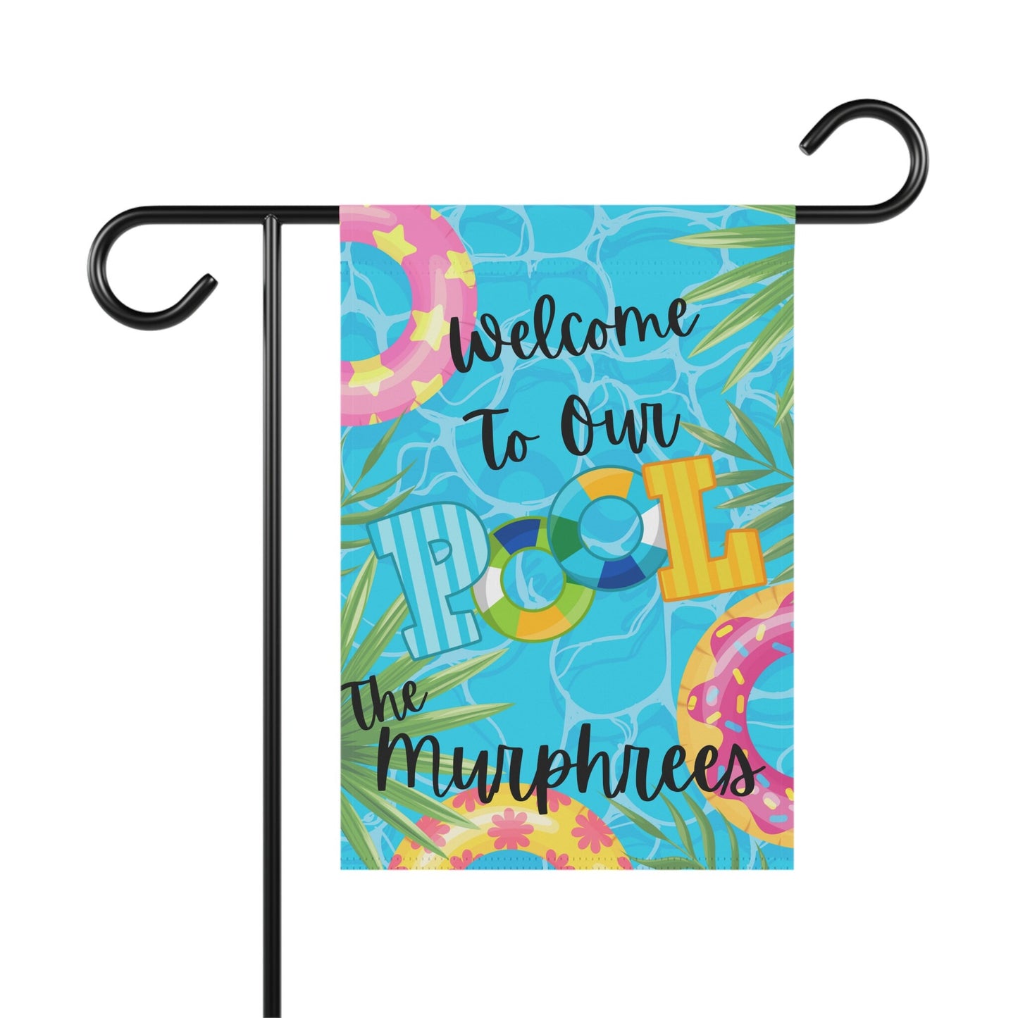 Personalized Garden Flag, Beach Decor, Camper Decor, Welcome To Our Pool Flag, Family Name, Pool Sign