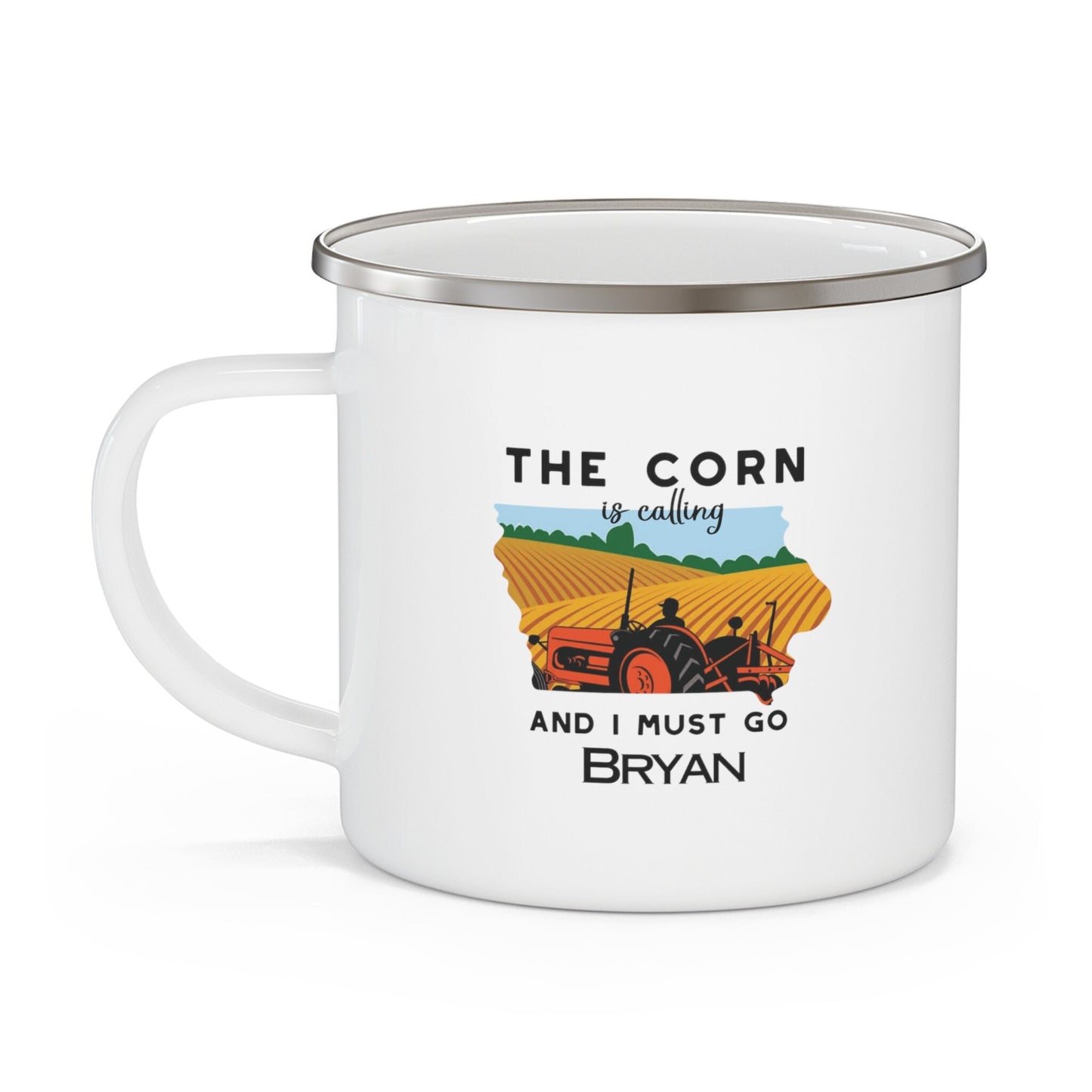 Peronalized Coffee Cup | The Corn Is Calling And I Must Go Enamel Cup | Father's Day Gift | Camping Mug | Gift For Dad | Picture of Iowa