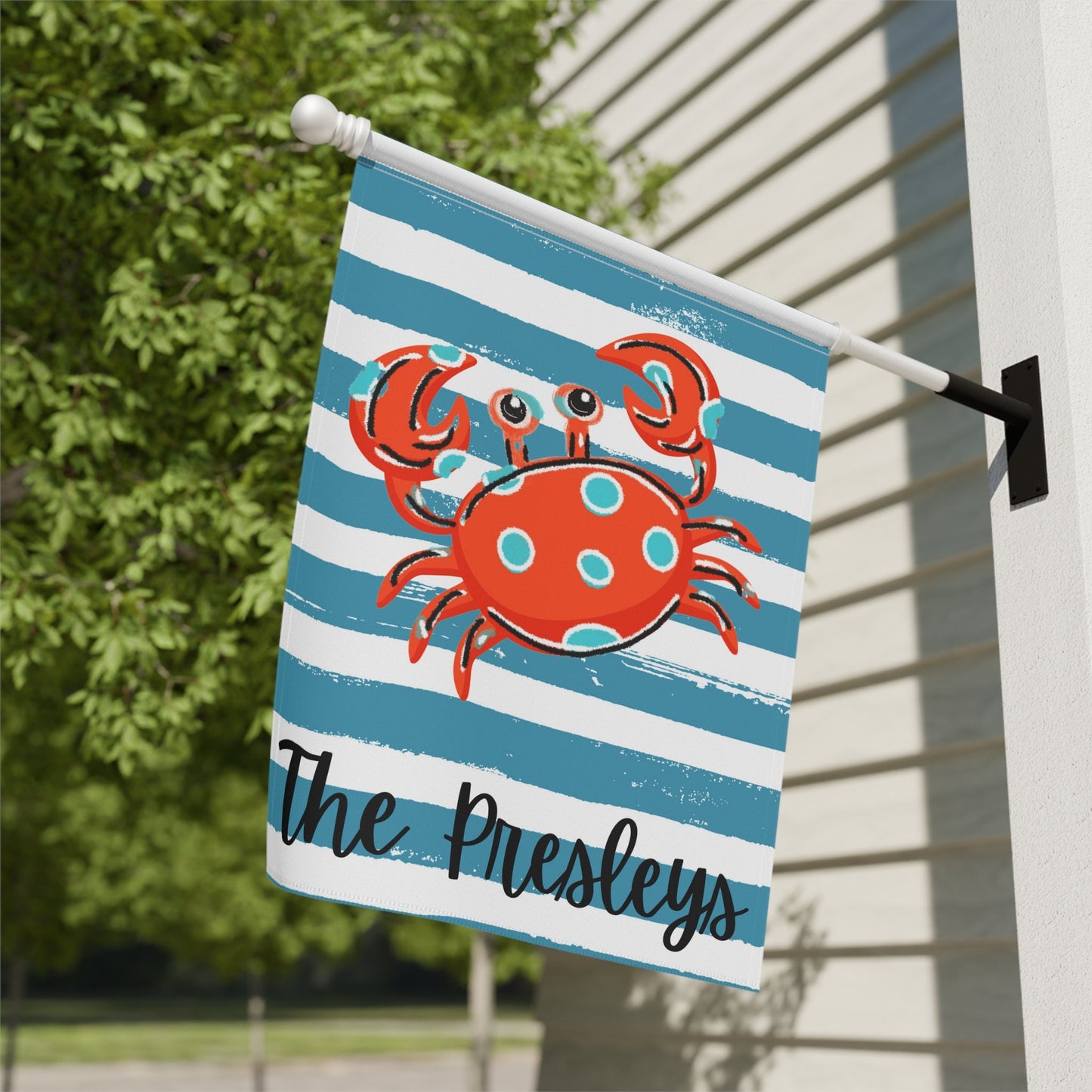 Personalized Garden Flag, Beach Decor, Camper Decor, Red Crab