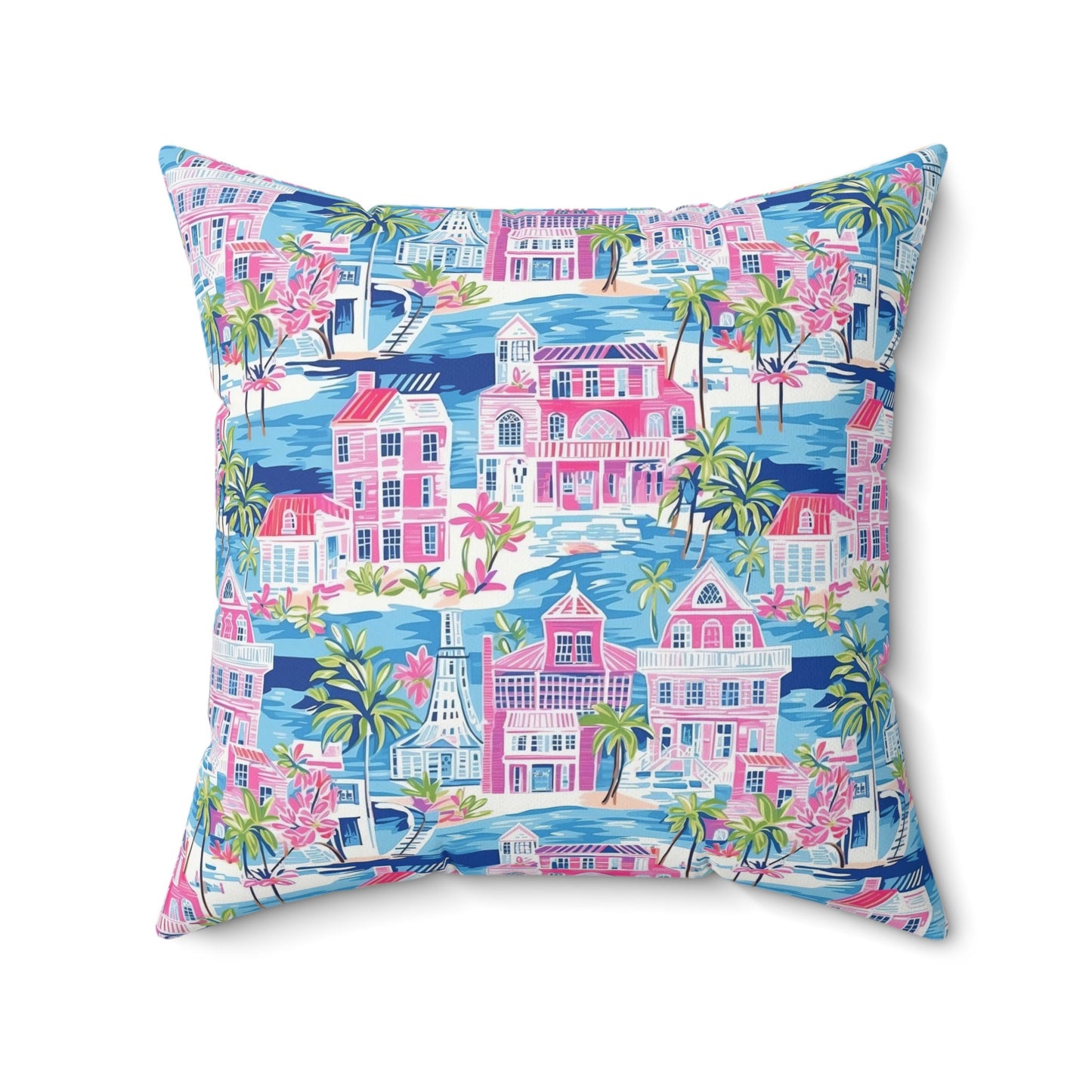 Pillow, Preppy Room Decor, Dorm Room, Dorm Room Decor, Palm Beach, Beach House, Palm Leaves, Pink Blue and Turquoise Houses