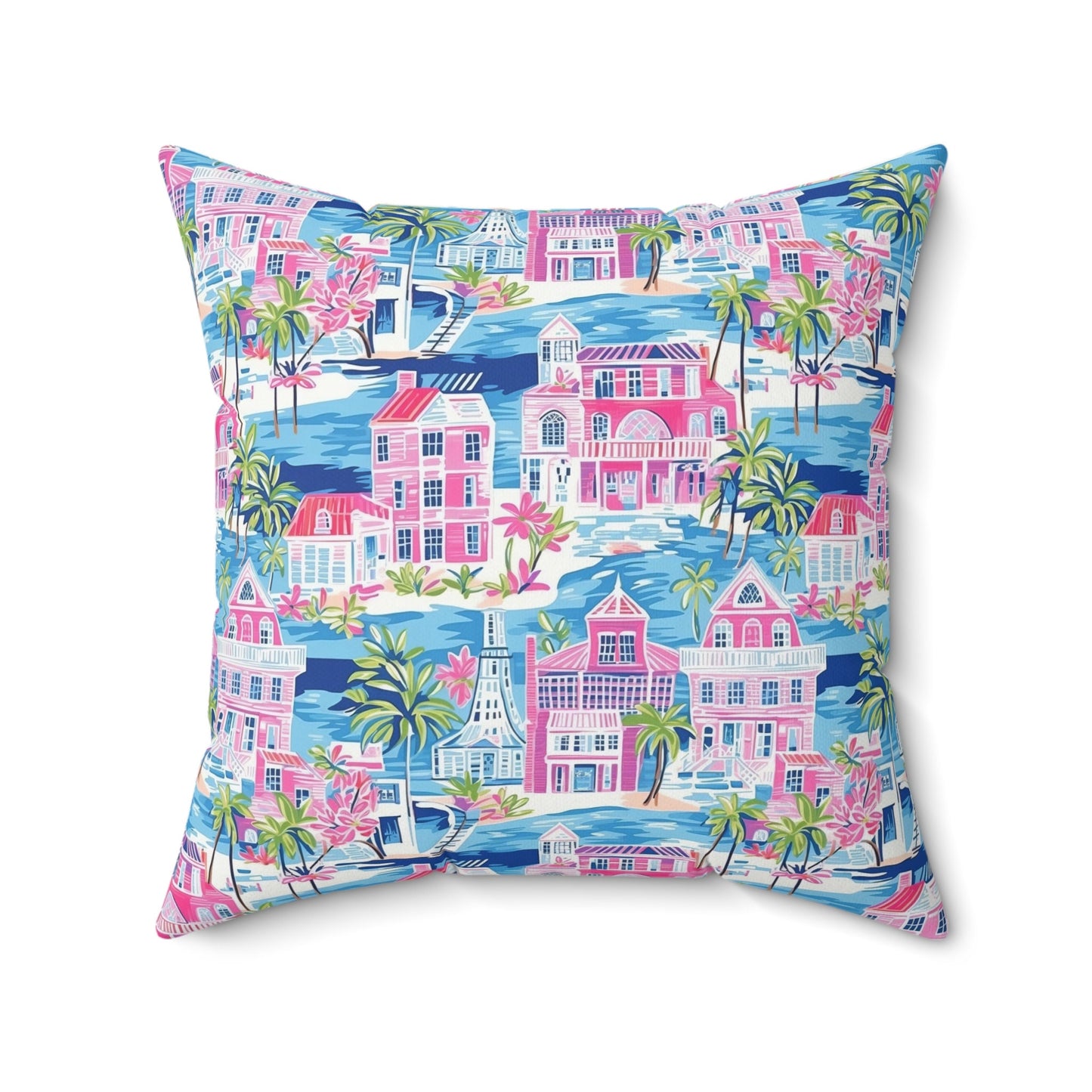 Pillow, Preppy Room Decor, Dorm Room, Dorm Room Decor, Palm Beach, Beach House, Palm Leaves, Pink Blue and Turquoise Houses