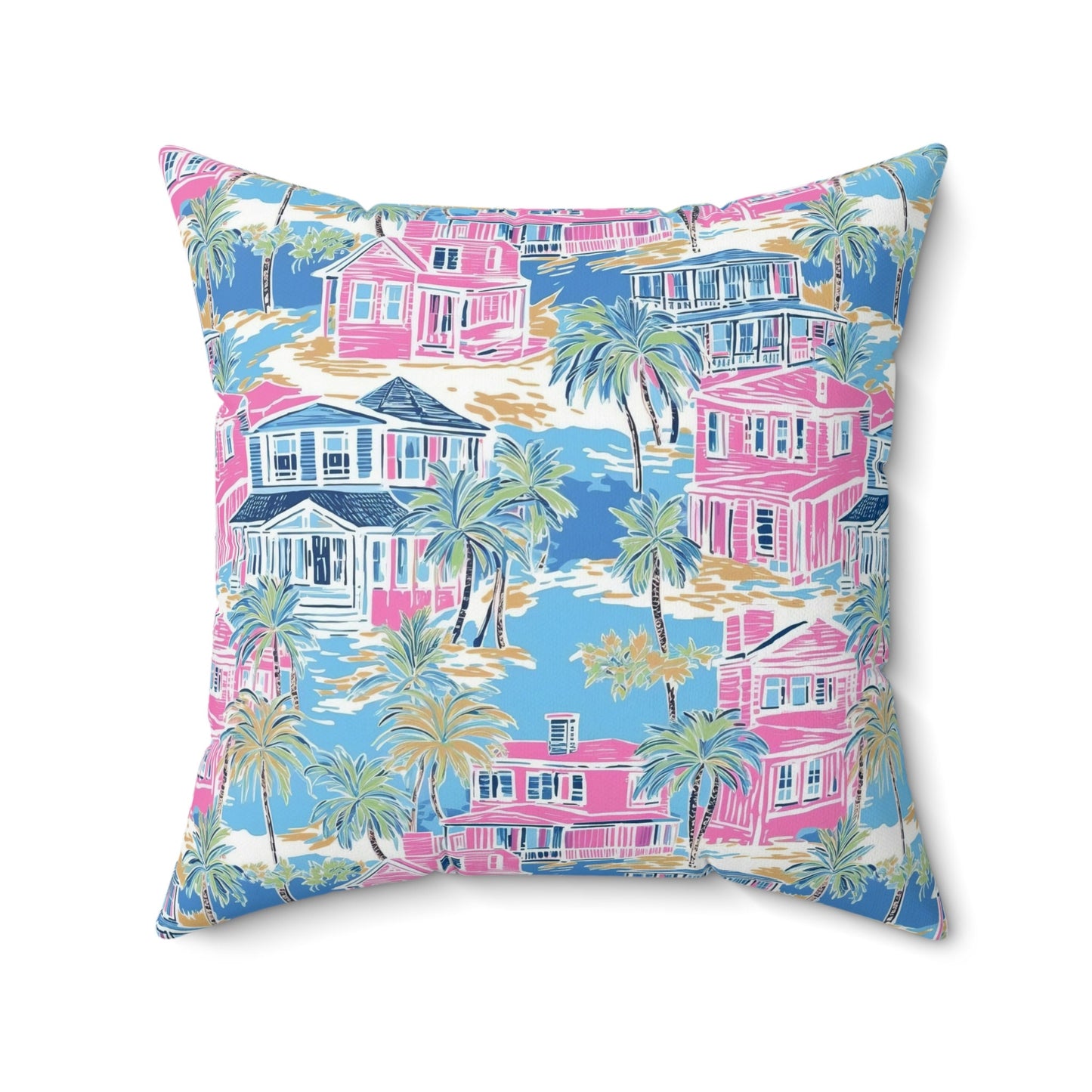 Pillow, Preppy Room Decor, Dorm Room, Dorm Room Decor, Palm Beach, Beach House, Palm Leaves, Pink and Light Blue