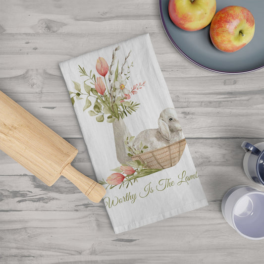 Worthy Is The Lamb Tea Towel | Spring | Kitchen Decor | Watercolor Spring Design