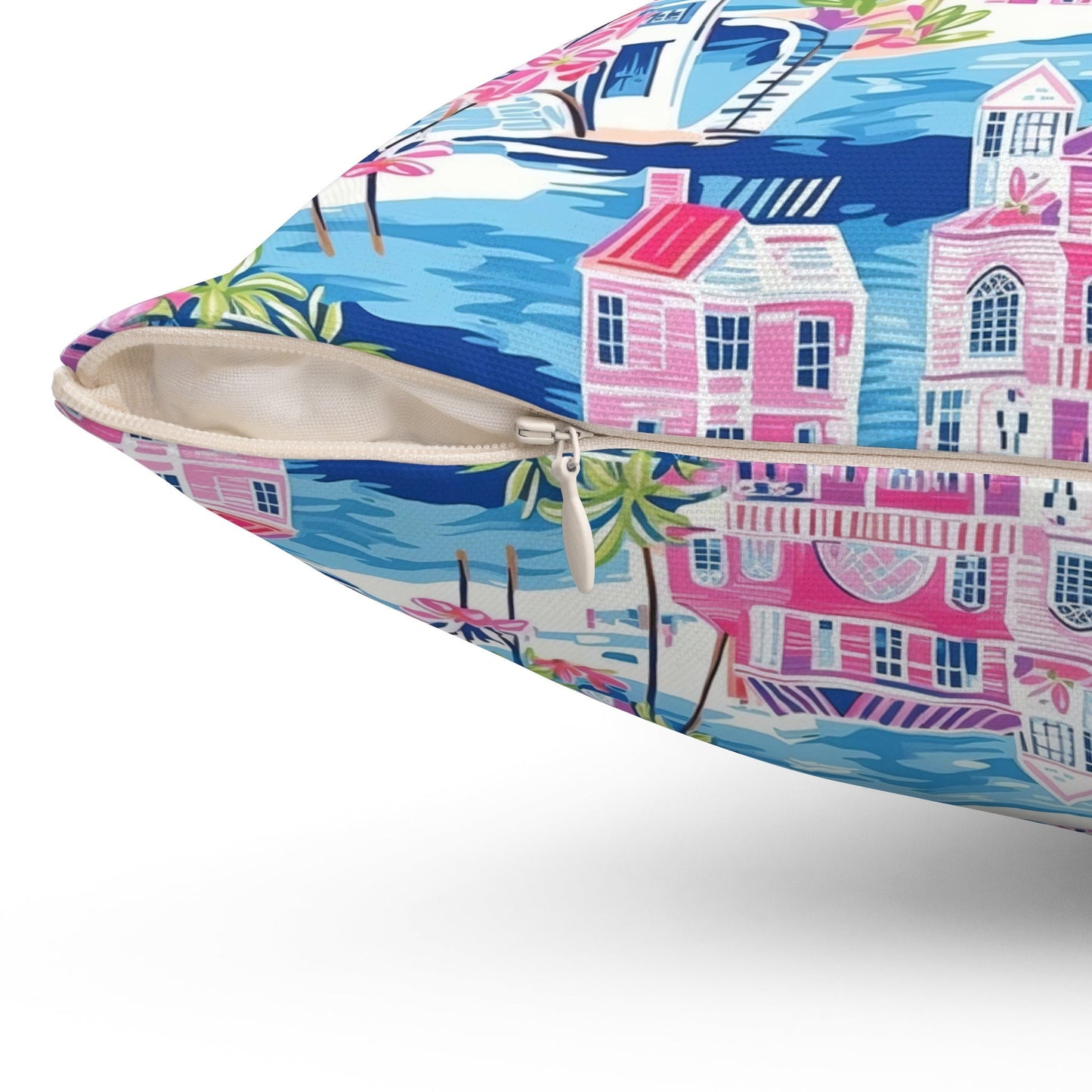 Pillow, Preppy Room Decor, Dorm Room, Dorm Room Decor, Palm Beach, Beach House, Palm Leaves, Pink Blue and Turquoise Houses