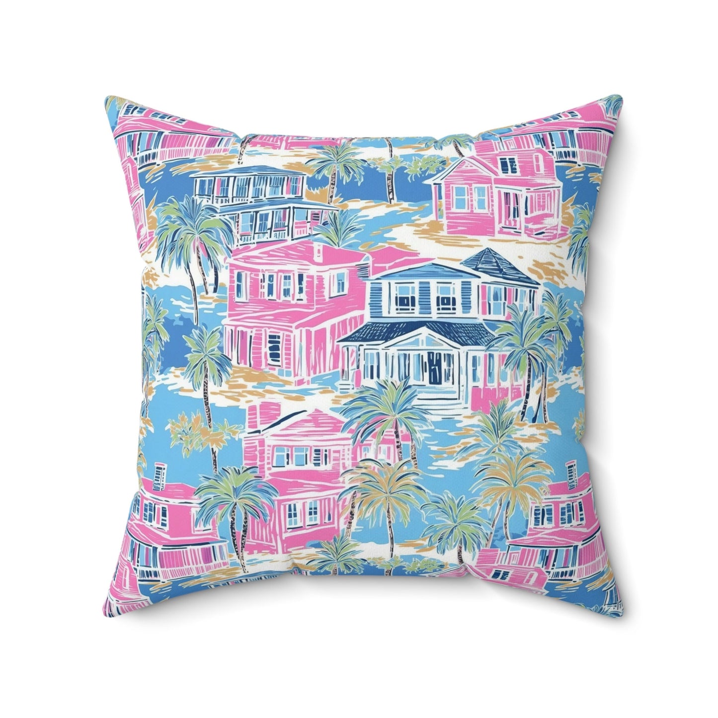 Pillow, Preppy Room Decor, Dorm Room, Dorm Room Decor, Palm Beach, Beach House, Palm Leaves, Pink and Light Blue