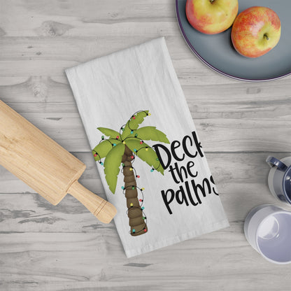 Christmas Palm Tree Tea Towel, Christmas Towel, Housewarming Gift, Christmas Gift, Hostess Gift, Beach Home Christmas Decor, Deck the Palms