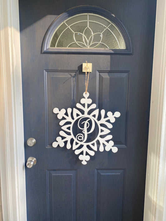 Christmas Door Hanger, Snowflake Monogram Sign