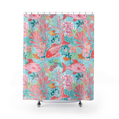 Custom Shower Curtain, Beach Home Shower Curtain, Tropical Fish, Coastal